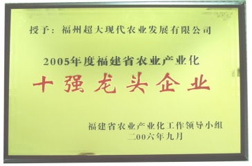 超大躋身“2005年度福建省農(nóng)業(yè)產(chǎn)業(yè)化十強(qiáng)龍頭企業(yè)”